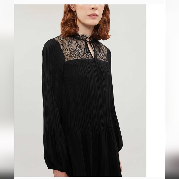 Maje Rockette Pleated Lace Dress in Black - Picture 2 of 12